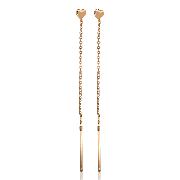 Золотые серьги - протяжки Сердечки 580041 детальное изображение ювелирного изделия Виды застежек золотых серег