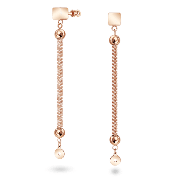 Золотые длинные пуссеты Квадрат с тонкими цепочками декорированные шариками и монетками 040736 детальное изображение ювелирного изделия Золотые серьги без вставок Золотые длинные пуссеты Квадрат с тонкими цепочками декорированные шариками и монетками 040736 детальное изображение ювелирного изделия Золотые серьги без вставок