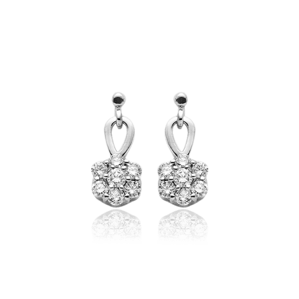 Серьги из белого золота 750 пробы Цветы с бриллиантами 029701 детальное изображение ювелирного изделия Золотые серьги Серьги из белого золота 750 пробы Цветы с бриллиантами 029701 детальное изображение ювелирного изделия Золотые серьги