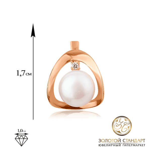 Золотые серьги с жемчугом и одним фианитом Золотые серьги с жемчугом и одним фианитом