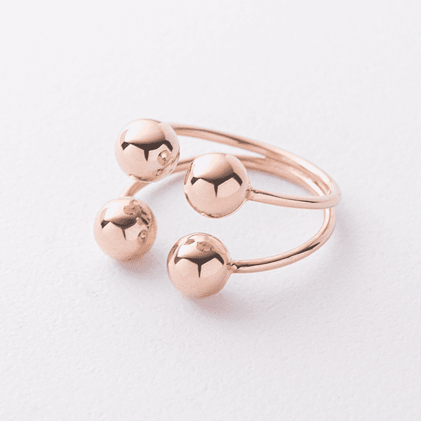 Разомкнутое двойное кольцо в красном золоте с шариками 040963 детальное изображение ювелирного изделия Золотые кольца без вставок Разомкнутое двойное кольцо в красном золоте с шариками 040963 детальное изображение ювелирного изделия Золотые кольца без вставок