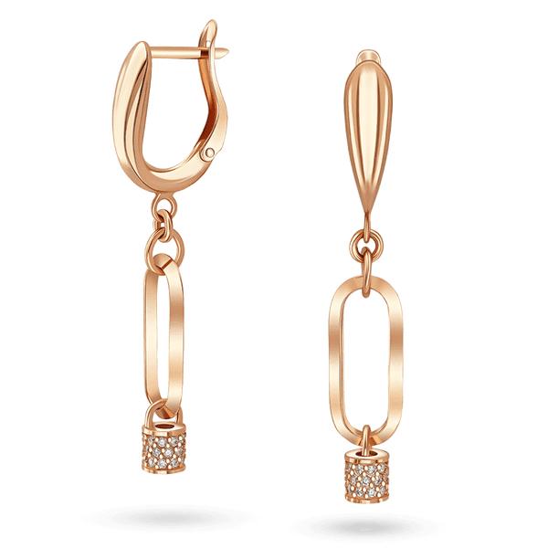 Золотые серьги-подвески в геометрическом дизайне со звеном и фианитами 041547 детальное изображение ювелирного изделия Золотые серьги с фианитом Золотые серьги-подвески в геометрическом дизайне со звеном и фианитами 041547 детальное изображение ювелирного изделия Золотые серьги с фианитом