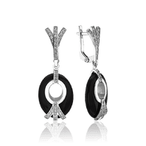 обзорное фото Серебряные серьги подвески с агатом и фианитами 036103 Серебряные серьги обзорное фото Серебряные серьги подвески с агатом и фианитами 036103  Серебряные серьги