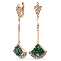 обзорное фото Золотые серьги с зеленым кварцем и фианитами вечерние 034419 Золотые серьги обзорное фото Золотые серьги с зеленым кварцем и фианитами вечерние 034419  Золотые серьги