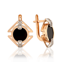 обзорное фото Сережки из красного золота 585 с агатом Аманда 033817 Золотые серьги обзорное фото Сережки из красного золота 585 с агатом Аманда 033817  Золотые серьги