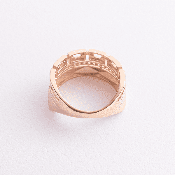 Тройное кольцо в красном золоте с цепочкой и дорожкой фианитов 