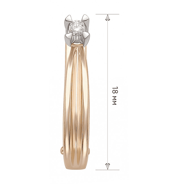 Золотые серьги с плавными вогнутыми линиями с бриллиантом, закрепленным в верхней части Золотые серьги с плавными вогнутыми линиями с бриллиантом, закрепленным в верхней части