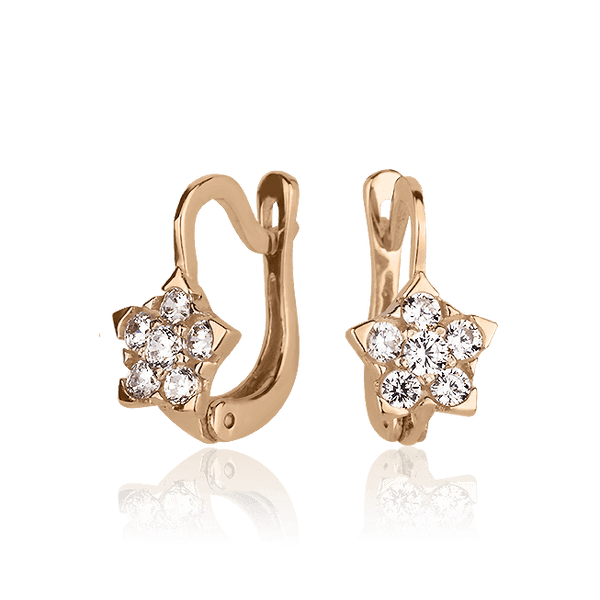 Детские серьги Цветочек в красном золоте на английском замке с фианитами 027466 детальное изображение ювелирного изделия Серьги с камнями Детские серьги Цветочек в красном золоте на английском замке с фианитами 027466 детальное изображение ювелирного изделия Серьги с камнями