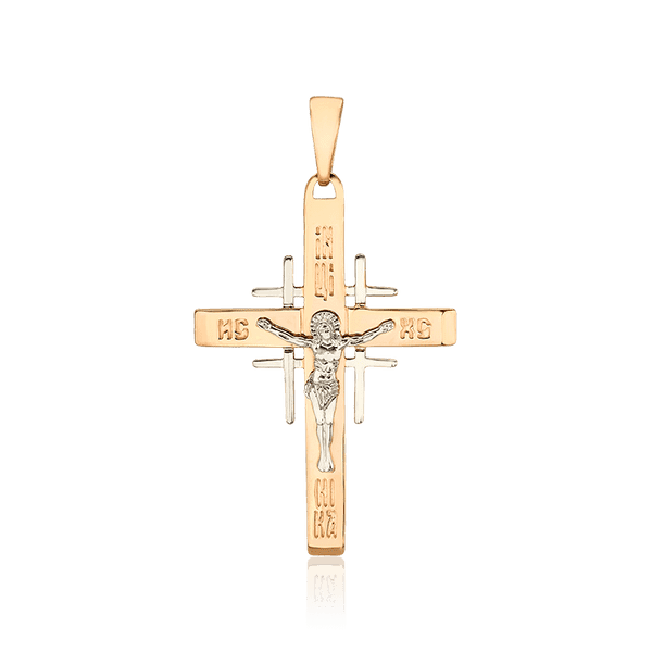 Нательный крестик из комбинированного золота 035706 детальное изображение ювелирного изделия Золотые подвески Нательный крестик из комбинированного золота 035706 детальное изображение ювелирного изделия Золотые подвески