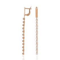 обзорное фото Стильные золотые серьги длинные с фианитами 032044 Золотые серьги с фианитом обзорное фото Стильные золотые серьги длинные с фианитами 032044  Золотые серьги с фианитом