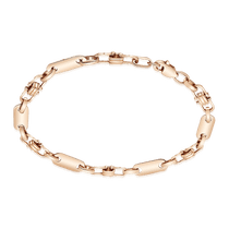 обзорное фото Стильный браслет из красного золота 585 пробы с гладкими пластинами и оригинальными звеньями 040908  Золотые браслеты без камней