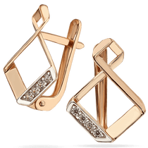 обзорное фото Золотые серьги с фианитами Геометрия 034630 Золотые серьги с фианитом обзорное фото Золотые серьги с фианитами Геометрия 034630  Золотые серьги с фианитом