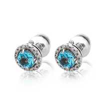 обзорное фото Изящные сережки пуссеты с Лондон топазом в золоте 034579 Золотые серьги обзорное фото Изящные сережки пуссеты с Лондон топазом в золоте 034579  Золотые серьги