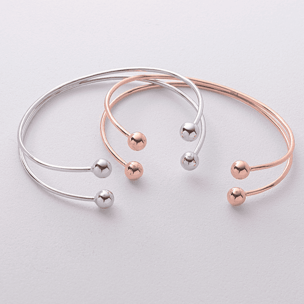 Двойной разомкнутый жесткий браслет в красном или белом золоте с гладкими шариками купить Двойной разомкнутый жесткий браслет в красном или белом золоте с гладкими шариками купить