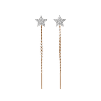 обзорное фото Золотые серьги цепочки Звёздочки с фианитами 028462 Золотые серьги цепочки обзорное фото Золотые серьги цепочки Звёздочки с фианитами 028462  Золотые серьги цепочки