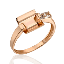 обзорное фото Золотое кольцо с фианитом в оригинальном дизайне 033283  Золотые кольца