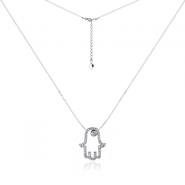 Серебряная подвеска Хамса с фианитами на леске 031322 детальное изображение ювелирного изделия Серебряные цепочки Серебряная подвеска Хамса с фианитами на леске 031322 детальное изображение ювелирного изделия Серебряные цепочки