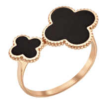 обзорное фото Популярное золотое кольцо Клевер с черной эмалью 036858  Золотые кольца с эмалью
