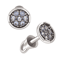 обзорное фото Пуссеты в белом золоте с круглой вставкой инкрустированной сапфирами 040735 Золотые серьги с сапфиром обзорное фото Пуссеты в белом золоте с круглой вставкой инкрустированной сапфирами 040735  Золотые серьги с сапфиром