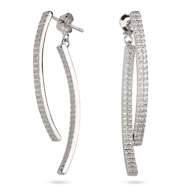 Серебряные двойные серьги - пусеты дорожки с белыми фианитами 925 пробы 039623 детальное изображение ювелирного изделия Серебряные серьги с камнями Серебряные двойные серьги - пусеты дорожки с белыми фианитами 925 пробы 039623 детальное изображение ювелирного изделия Серебряные серьги с камнями