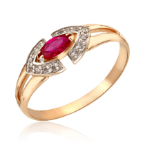 обзорное фото Женское золотое кольцо с рубином и фианитами 036946  Золотые кольца