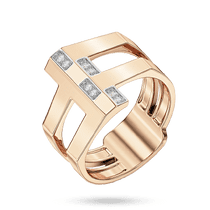 обзорное фото Золотое кольцо "Грани стиля" с россыпью фианитов 041181  Золотые кольца с фианитом