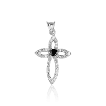 обзорное фото Серебряный декоративный крестик с фианитами 027656  Серебряные подвески крестики
