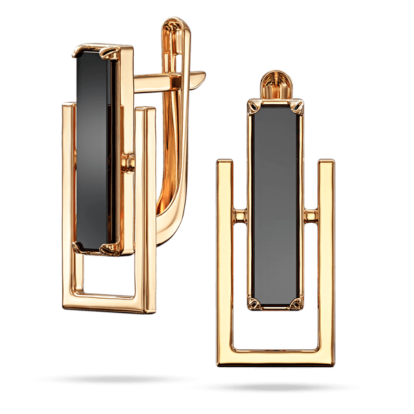 Золотые серьги с черным агатом в центре в форме вертикального прямоугольника в гладкой оправе 040323 детальное изображение ювелирного изделия Золотые серьги с агатом Золотые серьги с черным агатом в центре в форме вертикального прямоугольника в гладкой оправе 040323 детальное изображение ювелирного изделия Золотые серьги с агатом