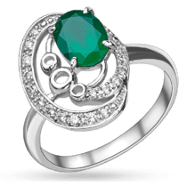 обзорное фото Серебряное кольцо "Пандея" с зелёным ониксом и фианитами 030281  Серебряные кольца со вставками