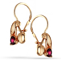 обзорное фото Детские золотые серьги "Вишенки" с цирконием 1,3,0674  Серьги с камнями