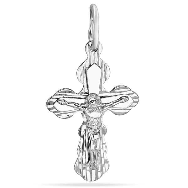 Подвеска православный крест в белом золоте с алмазной гравировкой 585 пробы 039857 детальное изображение ювелирного изделия Золотые крестики православные Подвеска православный крест в белом золоте с алмазной гравировкой 585 пробы 039857 детальное изображение ювелирного изделия Золотые крестики православные