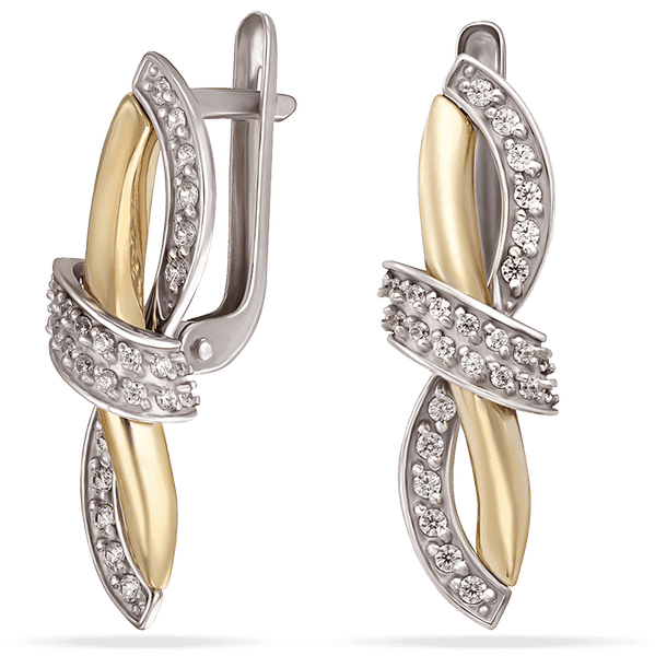 Серьги женские в белом и желтом золоте с фианитами 038993 детальное изображение ювелирного изделия Золотые серьги с фианитом Серьги женские в белом и желтом золоте с фианитами 038993 детальное изображение ювелирного изделия Золотые серьги с фианитом