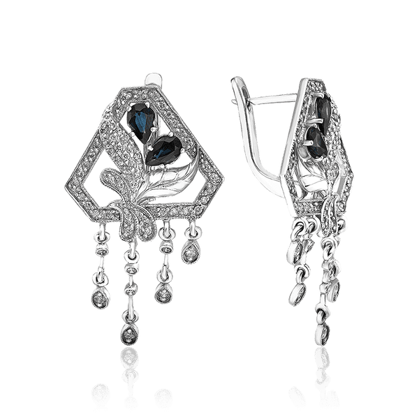 Вечерние золотые серьги с бриллиантами и сапфирами Франческа 036098 детальное изображение ювелирного изделия Золотые серьги Вечерние золотые серьги с бриллиантами и сапфирами Франческа 036098 детальное изображение ювелирного изделия Золотые серьги