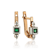 оглядове фото Мінімалістичні сережки золоті з зеленим смарагдом і діамантами 033702