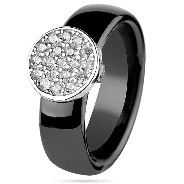 Масивна срібна каблучка з чорної кераміки та коло білих фіанітів 039407 детальне зображення ювелірного виробу Масивна срібна каблучка з чорної кераміки та коло білих фіанітів 039407 детальне зображення ювелірного виробу