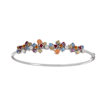 обзорное фото Браслет-кольцо в белом золоте с цветными сапфирами, рубинами и изумрудами 026560  Золотые браслеты с цветными камнями