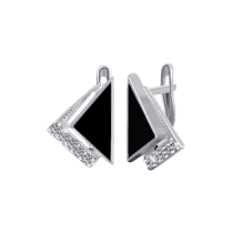 обзорное фото Серебряные серьги с ониксом и фианитом 025562  Серебряные серьги с камнями