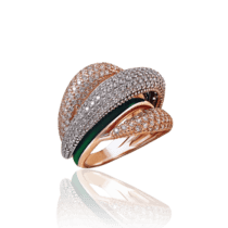 обзорное фото Массивное золотое кольцо с зеленой эмалью и фианитами 030791  Эксклюзивные кольца из золота