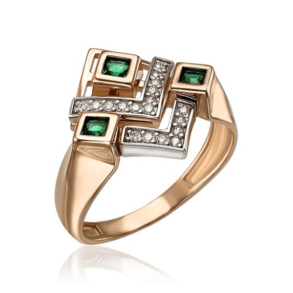 Кольцо из красного и белого золота с изумрудом и фианитами 035061 детальное изображение ювелирного изделия Золотые кольца Кольцо из красного и белого золота с изумрудом и фианитами 035061 детальное изображение ювелирного изделия Золотые кольца