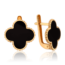 обзорное фото Золотые серьги с чёрной эмалью 033833  Золотые серьги с эмалью