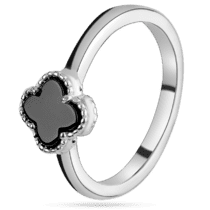 обзорное фото Серебряное кольцо Клевер с ониксом 925 пробы 039383  Серебряные кольца со вставками