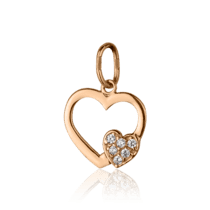 обзорное фото Золотой кулон Сердца с фианитами 024389  Золотые подвески сердечка