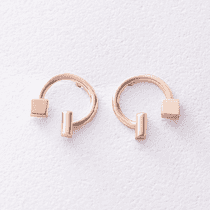 обзорное фото Стильные геометрические серьги-пусеты в красном золоте без вставок 040982  Золотые серьги без вставок