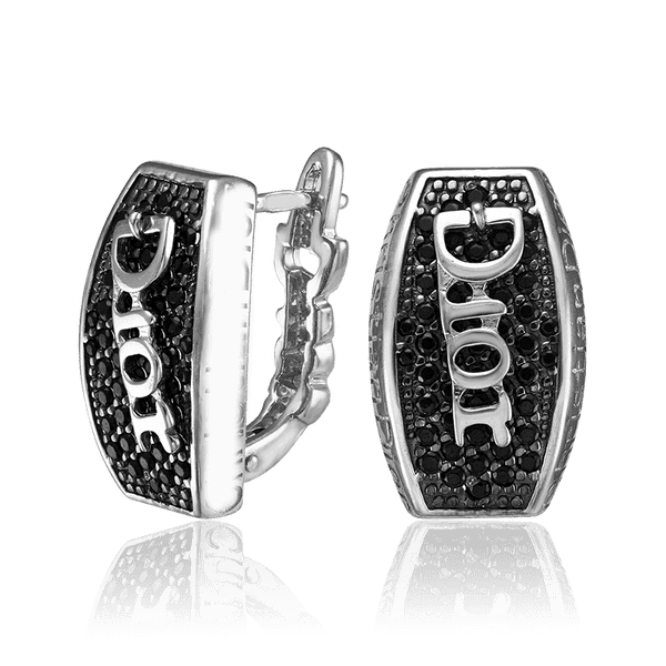 Серебряные серьги с черными фианитами 034538 детальное изображение ювелирного изделия Серебряные серьги