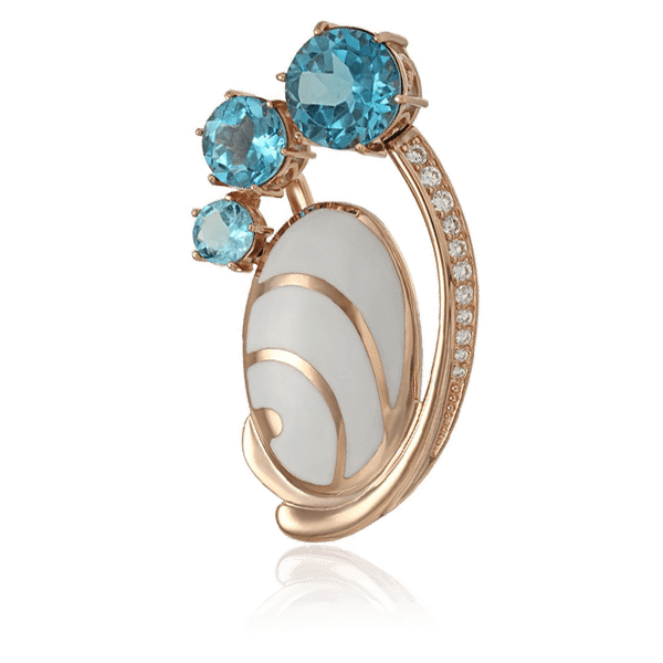 Золотая брошь с тремя топазами эмалью и фианитами 028522 детальное изображение ювелирного изделия Золотые броши Золотая брошь с тремя топазами эмалью и фианитами 028522 детальное изображение ювелирного изделия Золотые броши