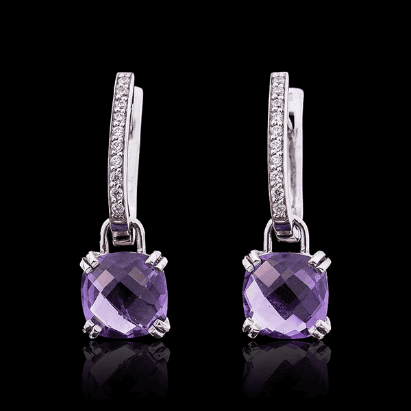 Серьги с квадратным аметистом в белом золоте фото Серьги с квадратным аметистом в белом золоте фото