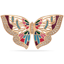 обзорное фото Золотая брошь с фианитами и цветной эмалью 033661  Золотые броши