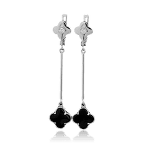 обзорное фото Золотые серьги Клевер с ониксом и фианитами 028363  Золотые серьги с ониксом