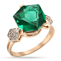 обзорное фото Кольцо Vita с зеленым кварцем и белыми фианитами в красном золоте 039995  Золотые кольца с кварцем