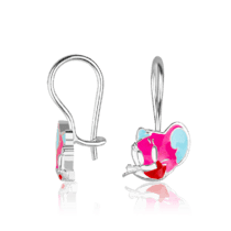 обзорное фото Серебряные серьги на французском замке детские Джери розовая эмаль 037619  Подарок дочке